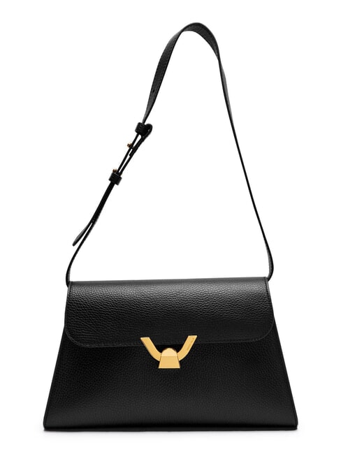 COCCINELLE DEW Medium shoulder bag in hammered leather Black - Women’s Bags