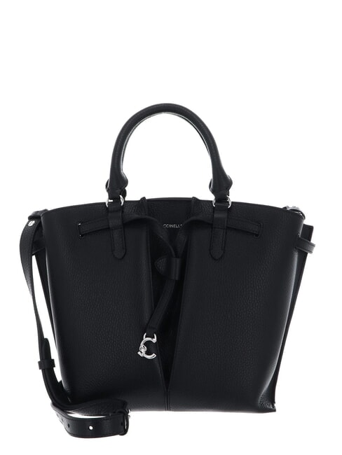 COCCINELLE FLORES Medium hammered leather tote bag Black - Women’s Bags