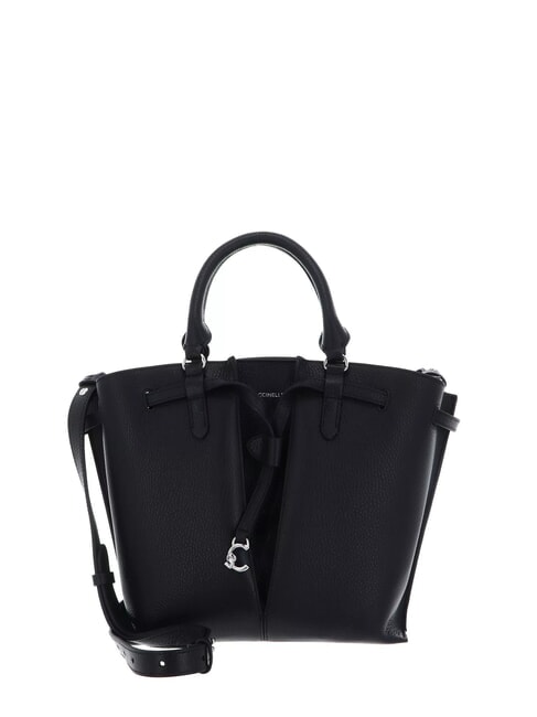 COCCINELLE FLORES Small hammered leather tote bag Black - Women’s Bags