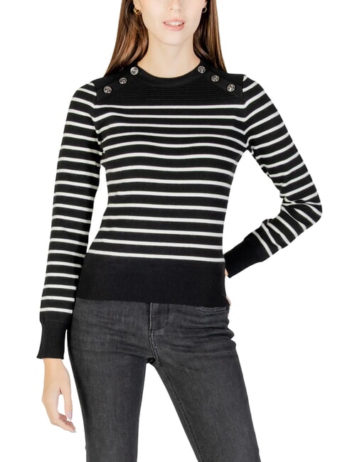 GUESS HELEN Sweater black and cream stripe - Women's Sweaters