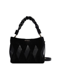 COCCINELLE BOHEME NEW GEOMETETRIC PATCH Suede leather handbag with shoulder strap Black - Women’s Bags - 1