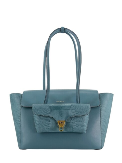 COCCINELLE DOUBLE BEAT Leather shoulder bag with clutch arctic blue - Women’s Bags