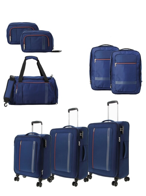 AMERICAN TOURISTER BLAZING RIDE Set of 3 trolleys + duffel bag + 2 backpacks + 2 beauty cases navy/orange - Trolley Set