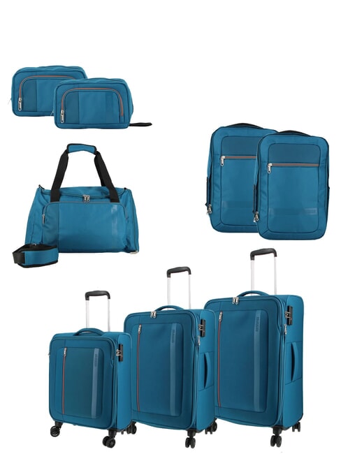 AMERICAN TOURISTER BLAZING RIDE Set of 3 trolleys + duffel bag + 2 backpacks + 2 beauty cases teal/orange - Trolley Set