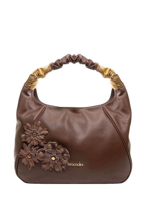 BRACCIALINI SARA Leather hobo shoulder bag with flowers brown - Women’s Bags