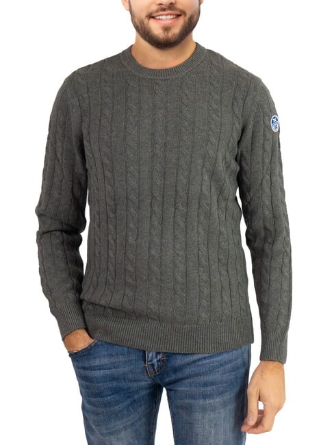 NORTH SAILS N|S Cable knit crew neck sweater medium gray melange - Men's Sweaters