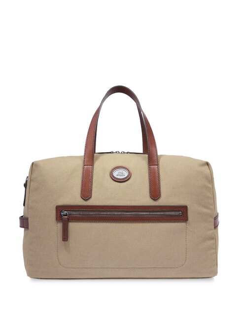 THE BRIDGE STORY Small leather and fabric duffel bag natural/dark ruthenium brown - Duffle bags