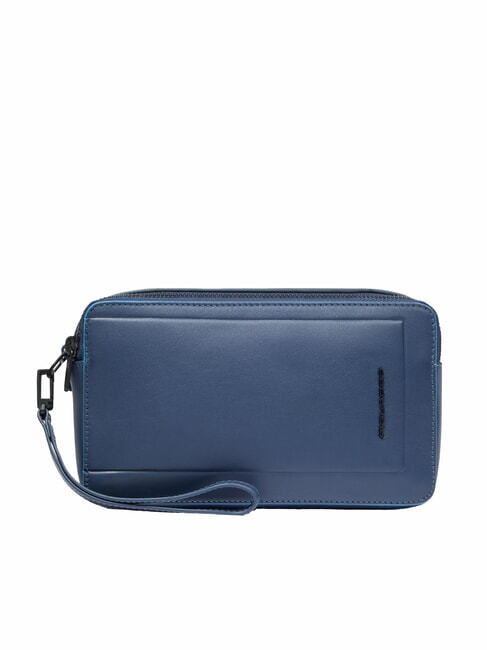PIQUADRO ATLAS Leather pencil case with two compartments blue - Tablet holder& Organizer