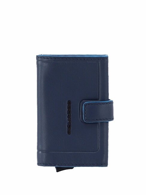 PIQUADRO ATLAS Automatic card holder in metal and leather blue - Men’s Wallets