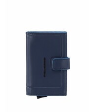 PIQUADRO ATLAS Automatic card holder in metal and leather blue - Men’s Wallets - 1