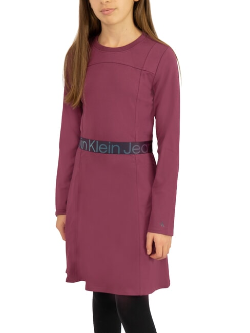 CALVIN KLEIN CK KIDS Long-sleeved elasticated logo dress amaranth - Little Girls' Dresses
