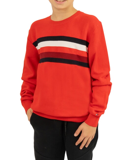 TOMMY HILFIGER TH KIDS Children's crew neck cotton sweater deep crimson - Children's Sweaters