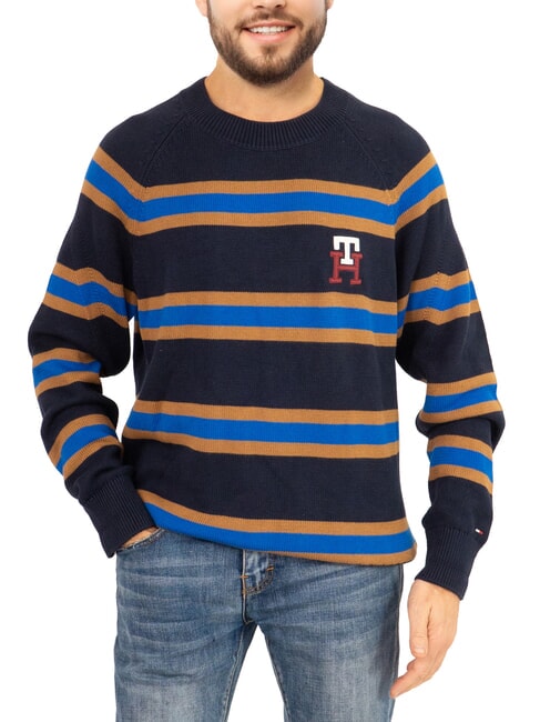TOMMY HILFIGER TH Crew neck cotton sweater with logo embroidery desert sky/ultra blue - Men's Sweaters