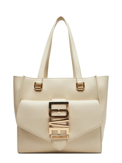 LOVE MOSCHINO LOVEBUG Shoulder shopping bag with pocket ivory - Women’s Bags