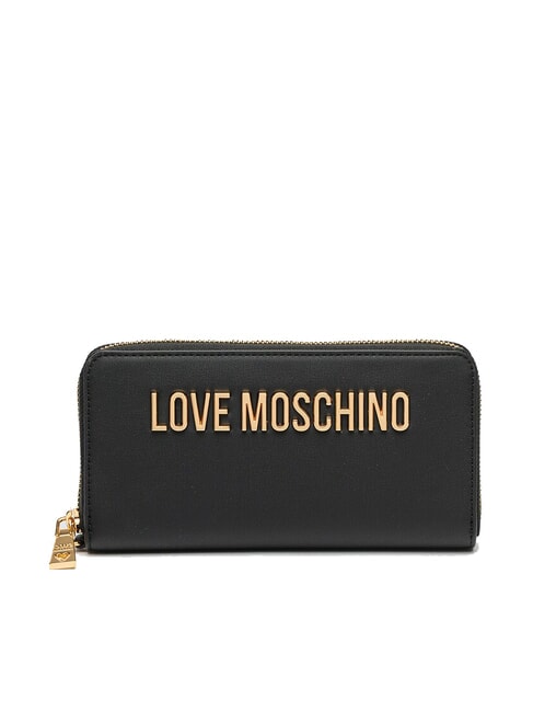 LOVE MOSCHINO LAMINATED BOLD LOVE Large wallet with wristlet Black - Women’s Wallets