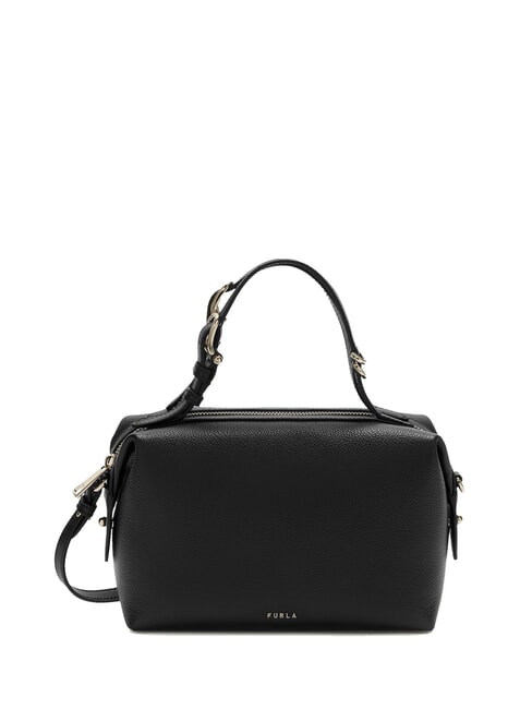FURLA DOUBLE Leather satchel bag with shoulder strap Black - Women’s Bags
