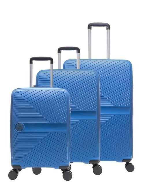 LESAC SLIDE Cabin Set + Medium and Large expandable, ultra-resistant haze blue - Rigid Trolley Cases