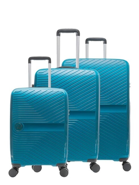 LESAC SLIDE Cabin Set + Medium and Large expandable, ultra-resistant malachite blue - Rigid Trolley Cases