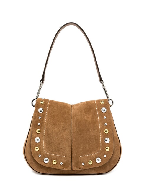 GIANNI CHIARINI HELENA ROUND Dual-function suede bag caramel - Women’s Bags