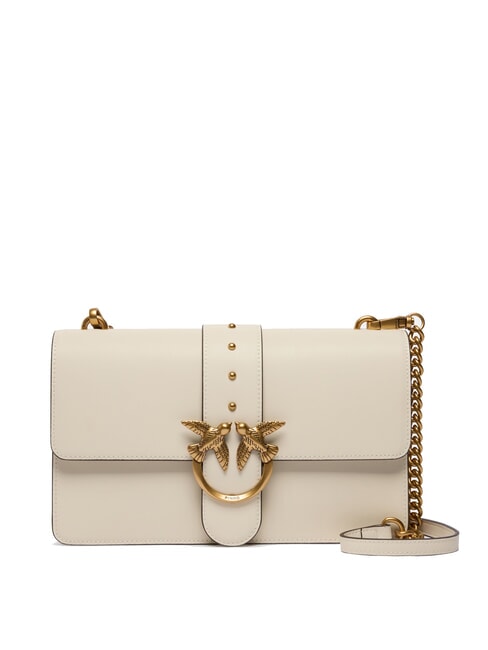 PINKO LOVE ONE CLASSIC Leather shoulder bag with flap silk white-antique gold - Women’s Bags