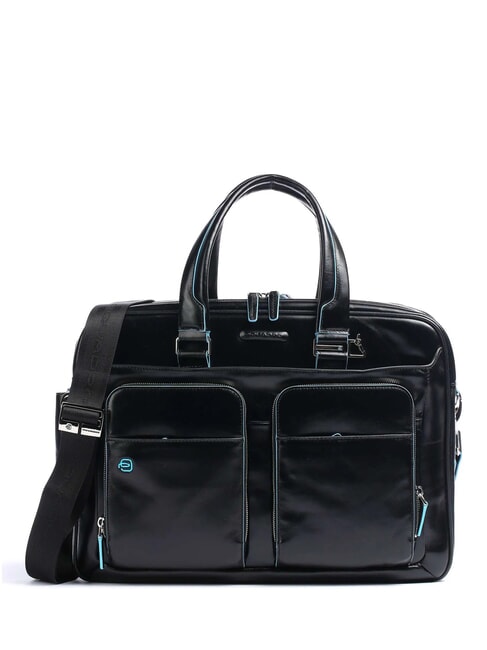 PIQUADRO BLUE SQUARE 15 "laptop briefcase in leather Black - Work Briefcases