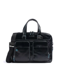 PIQUADRO BLUE SQUARE 15 "laptop briefcase in leather Black - Work Briefcases - 1