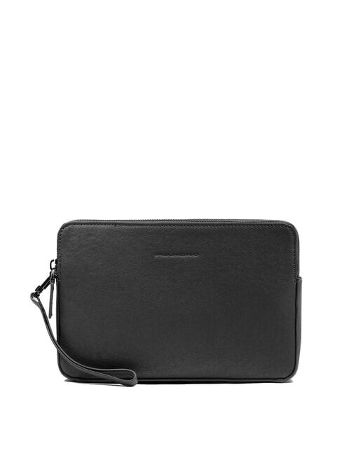 PIQUADRO BLACK SQUARE Men's leather clutch bag with wristlet Black - Tablet holder& Organizer