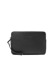 PIQUADRO BLACK SQUARE Men's leather clutch bag with wristlet - Tablet holder& Organizer