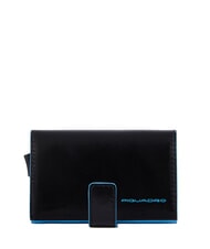 PIQUADRO BLUE SQUARE Leather card holder wallet Black - Men&rsquo;s Wallets - 1