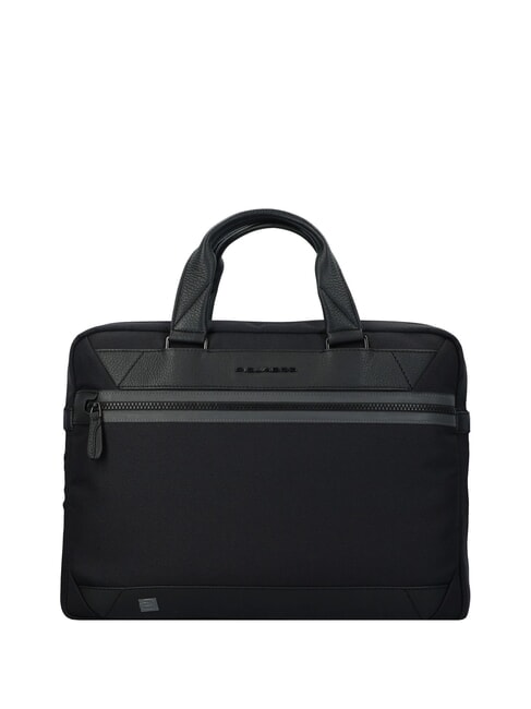 PIQUADRO TRAKAI Leather and fabric briefcase for 14" laptop Black - Work Briefcases