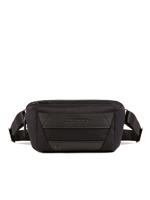 PIQUADRO TRAKAI Belt bag in leather and fabric Black - Hip pouches