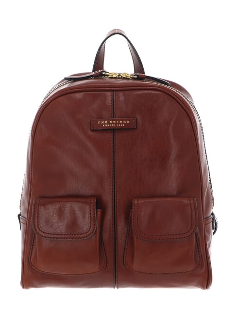 THE BRIDGE FLORA Leather backpack with front pockets BROWN - Women’s Bags