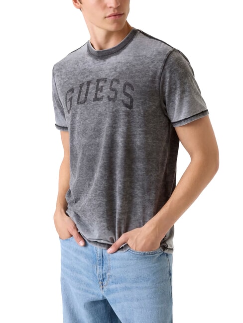 GUESS MARINE LOGO Short-sleeved T-shirt with faded effect jetbla - T-shirt
