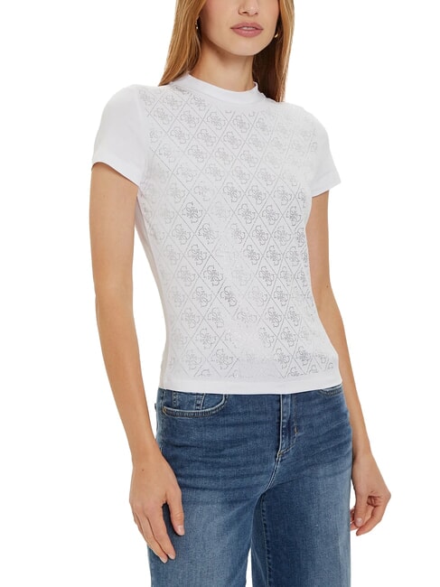 GUESS MOCK NECK ALL OVER 4G Slim fit T-shirt with rhinestones purwhite - T-shirt