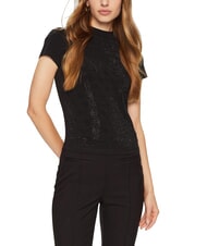 GUESS MOCK NECK ALL OVER 4G Slim fit T-shirt with rhinestones - T-shirt