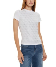 GUESS MOCK NECK ALL OVER 4G Slim fit T-shirt with rhinestones purwhite - T-shirt - 1