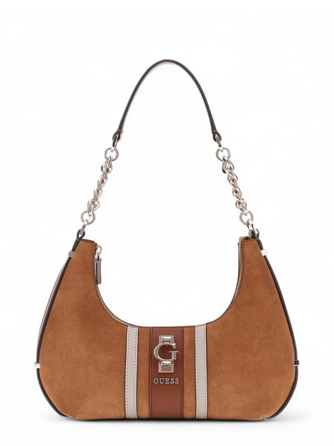 GUESS ERENIA Suede shoulder bag COGNAC MULTI - Women’s Bags