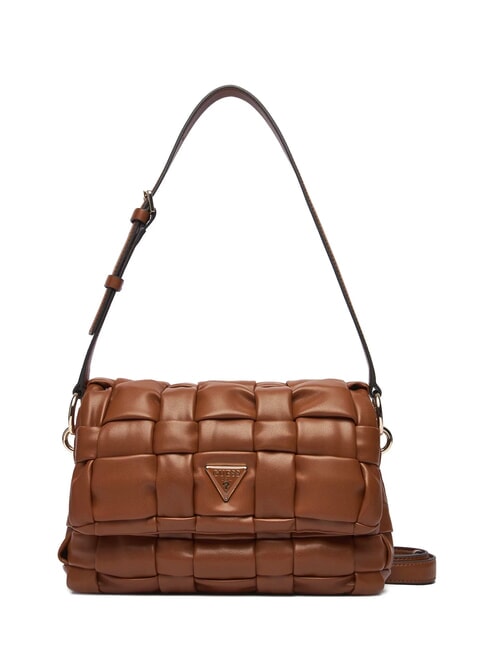 GUESS MARION Woven shoulder bag with shoulder strap COGNAC - Women’s Bags