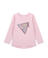 GUESS KIDS Long-sleeved T-shirt with embroidery and sequins cotton candy pink - Child T-shirt - 1