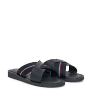 TOMMY HILFIGER TH Leather slippers with logo ribbon - Men&rsquo;s shoes