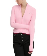 TOMMY HILFIGER TH JEANS Lightweight full-zip cable knit cardigan pink sugar stripe - Women's Sweaters - 1