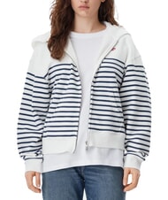 TOMMY HILFIGER SCRIPT LOGO Full-zip cotton hoodie ecru / navy stripe - Women's Sweatshirts - 1