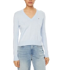 TOMMY HILFIGER TH JEANS Women's V-neck cotton sweater sweet blue - Women's Sweaters - 1