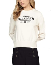 TOMMY HILFIGER TH Crew neck sweater with logo ivory petal - Women's Sweaters - 1