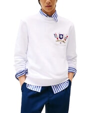 TOMMY HILFIGER TH Crewneck cotton sweatshirt with emblem white - Sweatshirts - 1