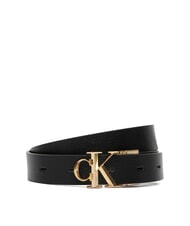 CALVIN KLEIN CK HARDWARE Reversible leather belt black / antique light gold - Belts - 1