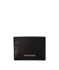 BORBONESE LETTERING Flat card holder in leather Black - Women&rsquo;s Wallets - 1