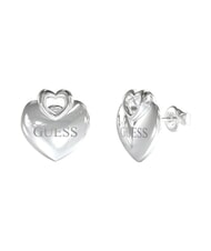 GUESS CRAZY IN LOVE Silver earrings, heart motif with logo SILVER - Earrings - 1