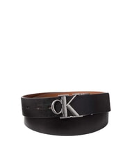 CALVIN KLEIN CK HARDWARE Reversible leather belt black/ck cognac/antique silver - Belts - 1