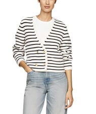 TOMMY HILFIGER TH Cotton cardigan, long sleeves breton stp/ ivory petal/ desert sky - Women's Sweaters - 1